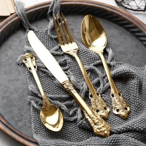 Gold Stainless Steel Cutlery Gold Spoon and Fork Set Kitchen Tableware Set Dinnerware Royal Silverware Set New Dropshipping