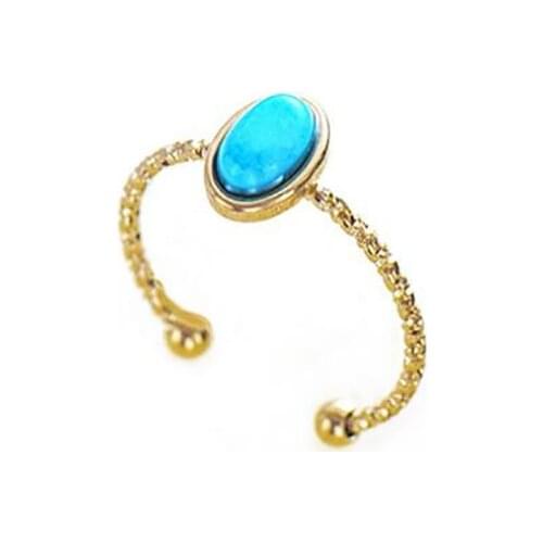 Stainless Steel Gold Turquoises Wire 16-17mm Women Finger Ring Jewelry Gift For Him