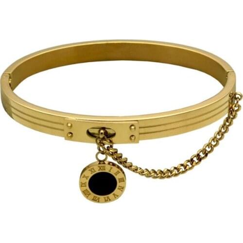 New Fine Jewelry Black Round Tag Chain Bangles Roman Numerals Bracelet For Women Classic Brand Jewelry Stainless Steel Bracelets