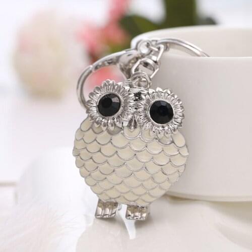 2021 spring new metal rhinestone cute painting oil milk white owl bag wallet keychain birthday party gift