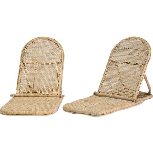 Zq Rattan Beach Chair Balcony Casual and Portable Foldable Lazy Recliner Lightweight Backrest Folding Bed