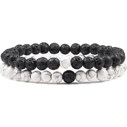 Hot Trendy Men Lava Stone Couples Distance Bracelets Natural Stone White Black Yin Yang Beaded Bangles For Women Friend Pulseira