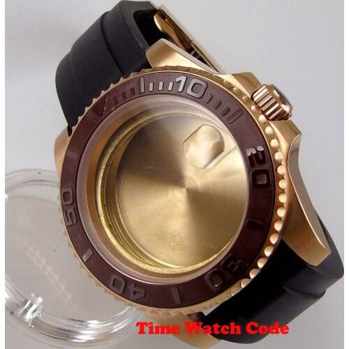 Golden Plated 40mm Watch Case Parts Fit Miyota 8215 821A ETA 2836 DG 2813 Rubber Strap Cyclops Ceramic Bezel Insert
