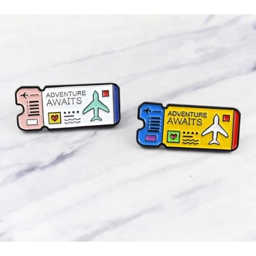 Adventure Awaits Journal Travel Enamel Pins Explorer Ticket Brooch Mountains Explore Nature Badge Scene For Kids Friends