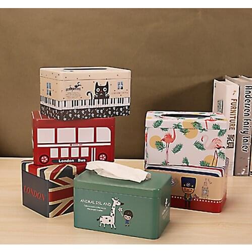 Rectangle Paper Tissue Boxes Stainless Steel Cartoon Lovely Tissue Storage Living Room Kitchen Bedroom Towel Storage