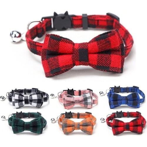 Colorful Plaid Grid Cat Collars Cotton Striped Bowknot Necklace Bulldog Chihuahua Bow Tie Puppy Small Dog Party Bandana Collar