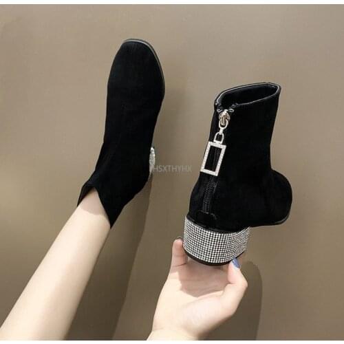Luxury 2021 New Sexy Women Boots Ankle High-heel Shoes Woman Stretch Fabric Knee-High Pointed Socks Shoes Brand Shoes Woman