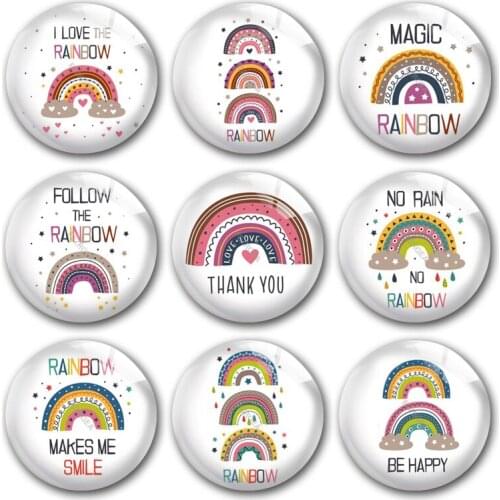 Handmade Magic Love Rainbow Be Happy Smile Round Photo Glass Cabochons Demo Flat Back DIY Jewelry Making Findings Accessory