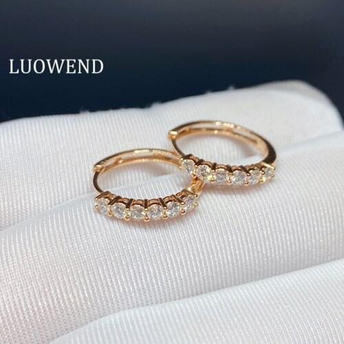 LUOWEND 18K Rose Gold Earrings Women Engagement Hoop Earrings 0.34 carat Real Natural Diamond Earring Classic Design
