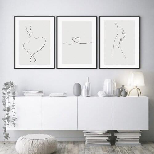Scandinavian Abstract Line Poster Canvas Painting Print Couple Kiss Love Wall Art Decorative Pictures For Living Room Home Decor