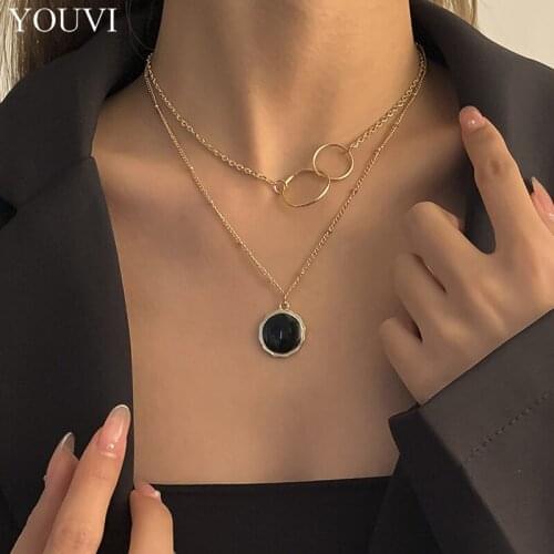 YOUVI Modern Choker Necklace Two Layers Circle Round Necklaces Goth Pedants Chains Necklace Choker Jewelry For Women Collar