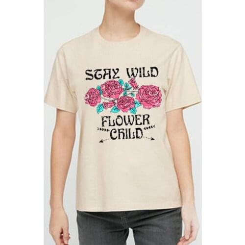 Stay Wild Rose Print Clothes T-Shirt Casual Graphic Tumblr Tee Stylish Trendy Top Tee Slogan Outfits Women Fashion Tops Tees