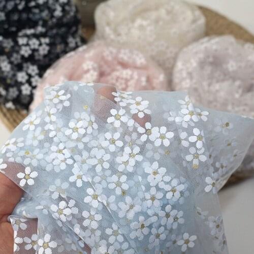 50x145cm Tulle Fabric For Sewing Childrens Dress Small Daisies Printed Mesh Fabric For DIY Colorful Background Decoration