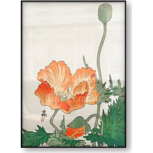 Japanese Poster Birds and Plants Orange Flowers Ohara Koson Antique Japan Art Canvas Print Painting Home Decoration Wall Art