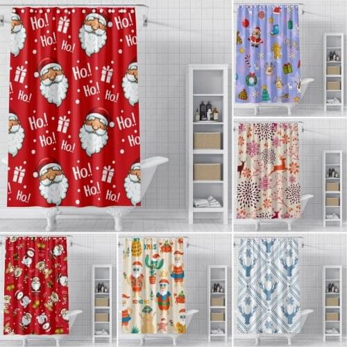 Merry Christmas Shower Curtains Santa Claus Bathroom Curtain Fabric Waterproof Polyester Xmas Bathroom Curtain with Hooks