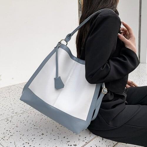 Patchwork women Shoulder Crossbody Bags big Capacity PU Leather Female Handbags and Purses Ladies big totes composite bags blue