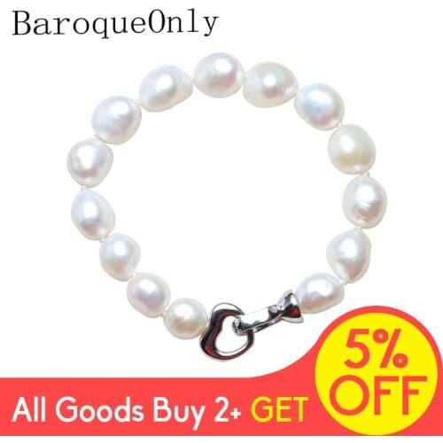 BaroqueOnly 100% Natural Freshwater Pearl Bracelet for Women Heart Hook Classic Simple Real Pearl Bracelet 10-11MM AMAZING PRICE