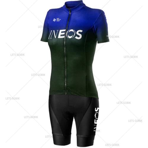 TEAM INEOS FAN 2021 Womens Cycling Jersey Set (2 Pieces) Summer Short Sleeve Quick Dry Girls Cycling Clothing Red Bike Uniform