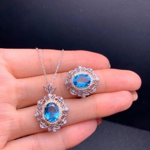 Boho Female Oval Crystal Jewelry Set Charm Silver Gold Color Engagement Ring For Women Cute Zircon Stone Wedding Chain Necklace
