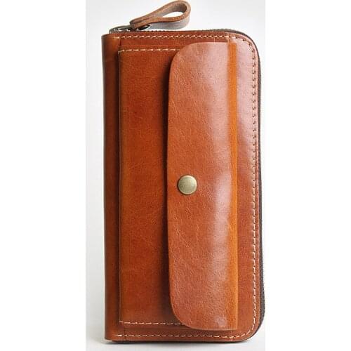 Genuine Leather Women Vintage Long Purse Soft Zipper Wallet High Quality