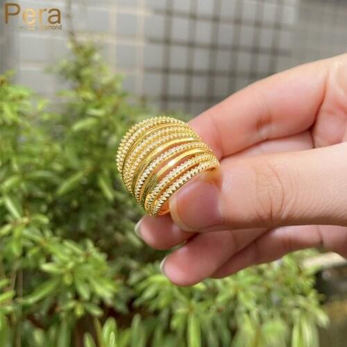 Pera Delicate Micro Full Cubic Zirconia Pave Indian Gold Adjustable Bridal Wedding Party Finger Rings for Female Jewelry R167