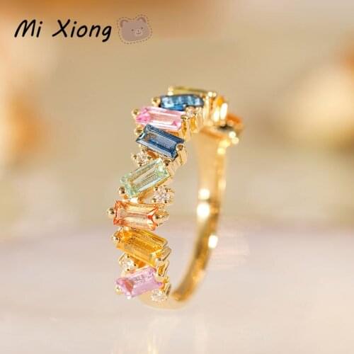 Mi Xiong 925 Sterling Silver Womens Rings Jewelry Fine Color Luxury Engagement Wedding Elegant Party Romantic Cute Geometric