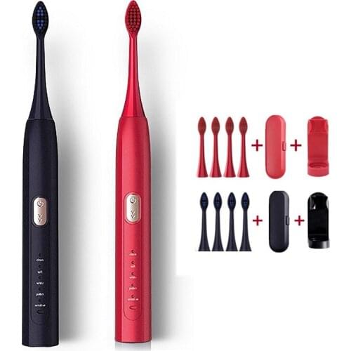 Toothbrush USB Rechargeable Sonic Electric Toothbrush Adult Waterproof Ultrasonic Automatic Toothbrush Soft Brush with 5 Heads