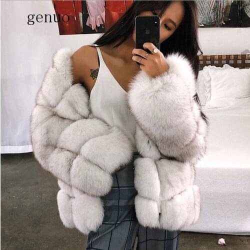 2020 New Winter Imported Fox Fur Coat Female Temperament Warm Womens Plus Size Fashions Faux Fur Coat Nine Quarter Sleeve Coat