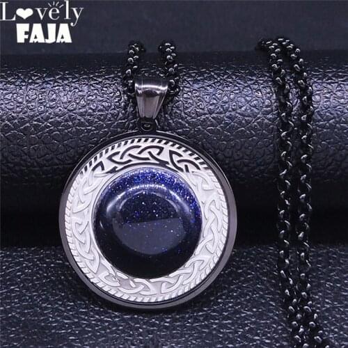 2021 Irish Knot Stainless Steel Natural Stone Black Silver Color Necklaces for Women/Men Jewelry colgante mujer NXS03