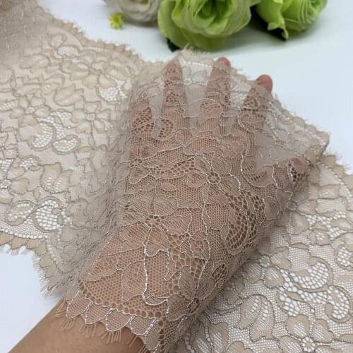 3y/lot Width 20cm Elastic Stretch Eyelash Lace Trim Apricot Foil Skirt Hem For Dress Sewing Applique Costume Dress Fabric Lace
