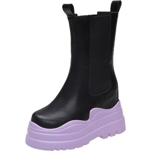 Women High Top Boots White Trendy Boots Platform Slip-On Ankle Boots Femme Chaussures Femmes Height Increase Outdoor Sports Shoe