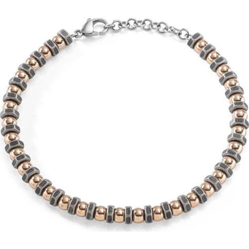 Runda Fashion MenS String Bracelet Screw Electroplating Rose Gold Ball Stainless Steel Jewelry Handmade MenS Holiday Gift