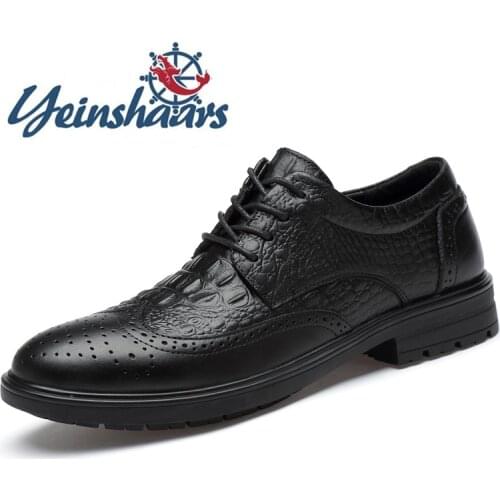 Brand Brogue Shoes Genuine Leather Formal Shoes Vintage Crocodile Pattern Luxury Wedding Shoes Casual Spring Autumn Dress Shoes