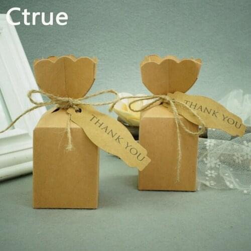 Ctrue 48pcs Kraft Paper Candy Box with thank you tags Rustic Wedding Favors Candy Holder Bags Wedding Party Gift Boxes
