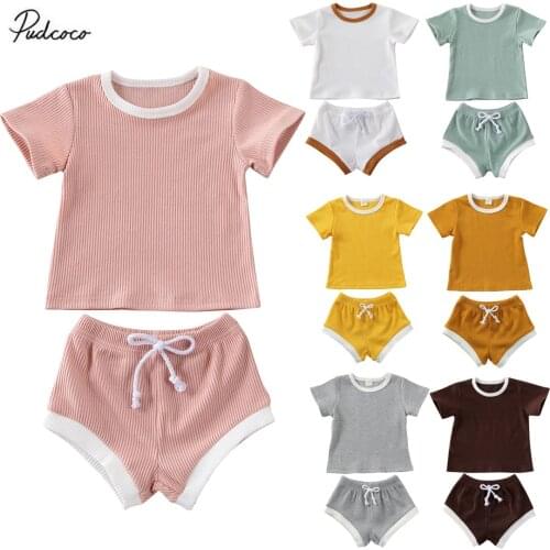 Pudcoco US Stock 0-3Years Infant Baby Girl Boy Clothes Short Sleeve Tops T-shirt+Shorts Pants Outfits Set