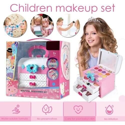 Girl Pretend Play Makeup Set Cosmetic Kit Toy With Portable Box For Children Gifts