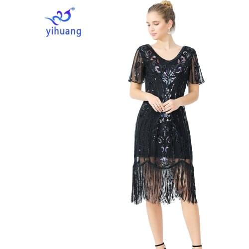 Womens 1920s Vintage Sequin Full Fringed Deco Inspired Flapper Dress Roaring 20s Great Gatsby Dress Vestidos