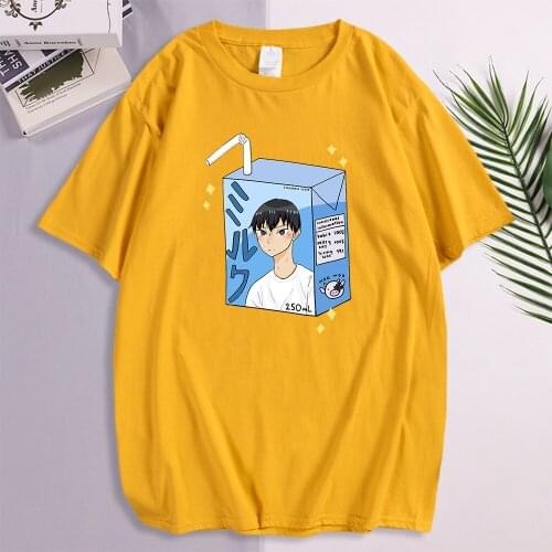 T-Shirt Kageyama Milk Cute Cartoon Print Tshirt For Mens Harajuku Street Male Loose Tee Shirts Cotton Vintage Man Punk Tshirts