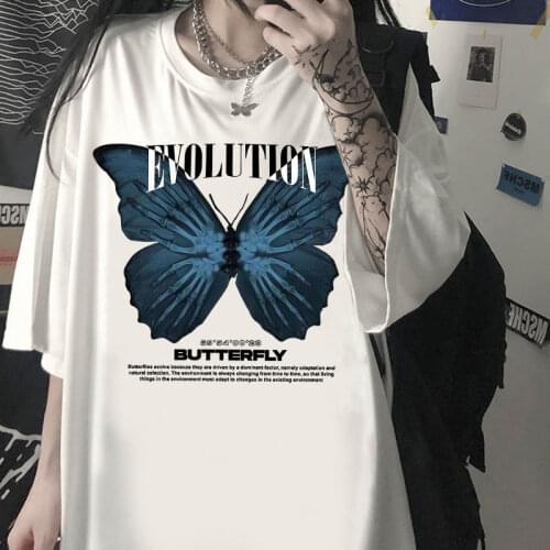 Womens T-shirt Butterfly Cartoon Short-sleeved T-shirt Harajuku Hip-hop Casual Top Streetwear Oversized T-shirt Top Tee Clothes