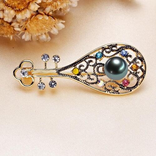 Chinese Pipa Music Brooch Pin Mountings Findings Settings Base Parts Fittings Women Accessories for Pearls Agate Jade Crystal