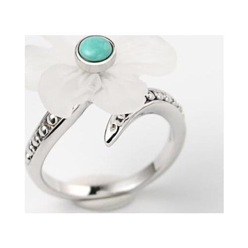 MIQIAO Scrub White Crystal Flower Ring Adjustable Silver Natural Stone Fashion Jewelry 925 Sterling Trendy Wedding Birthday Gift