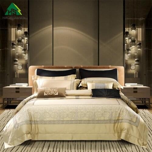 Champagne Fabric Paisley Design 4Pcs Yarn Dyed Jacquard Bedding Sets Bed Linens King Size Duvet Cover Set Pillowcase Bedsheet