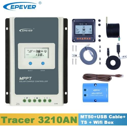 EPever Tracer3210AN Solar Controller 30A 12V24V MPPT Regulator with MT50 Display/USB Cable/Temperature Sensor/Wifi Box Including