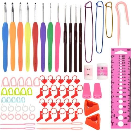 1 Set DIY Crochet Hooks Anti-slip Handle Knitting Needle Ruler Marker with Box