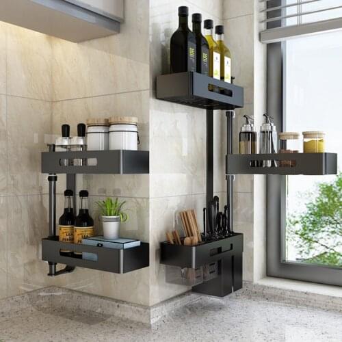 Kitchen Storage Rack Space Aluminum Corner Rotating Wall - Mounted Non-perforating Condiment Storage Rack Kitchen Items