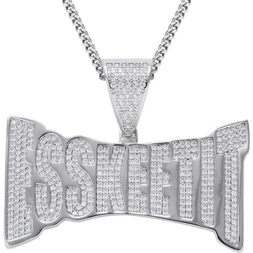 Iced Out ESSKEETIT Pendant Pave Cubic Zircon Letters Necklace For Men Punk Gold Hip Hop Homme Jewelry Dropshipping