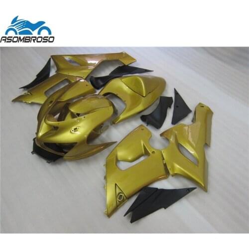 Top Selling Motorcycle Bodyparts Plastic for Kawasaki Ninja ZX6R fairing kit 2005 2006 gold black fairing set zx6r 05 06 BN56
