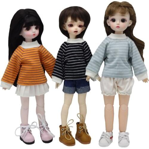 Doll Fashion Clothes for 1/6 BJD Dolls T-Shirt Long Sleeves with Stripes Summer Clothes Toy Accessories