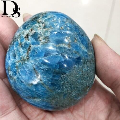 Natural Blue Apatite Worry Stone Oval Ball Quartz Crystal Minerals Sphere Palm Stones Ore Orb Specimen Decoration Hand Crafts