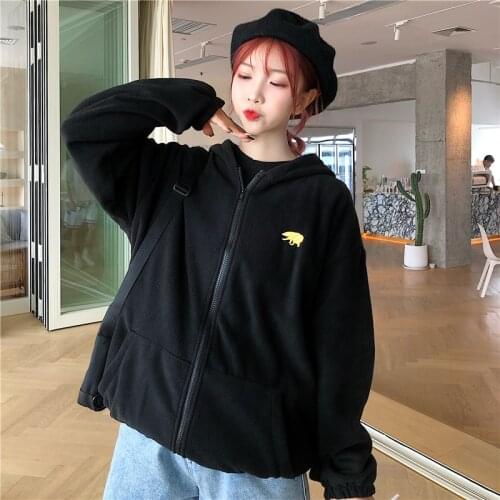 2019 New Women Warm Fleeced Hoodie Casual Long Sleeve Loose Lady Zipper Hooded Pullover Sweatshirts Tops